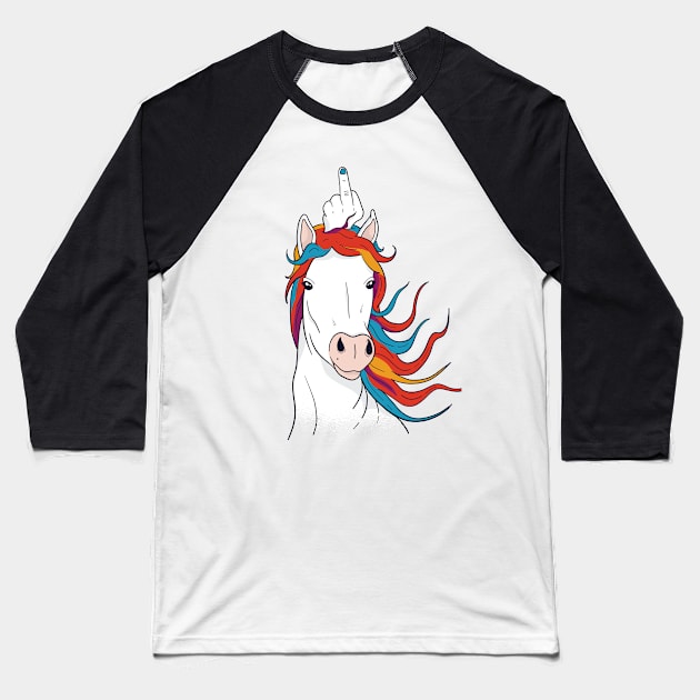 Unicorn Middle Finger Baseball T-Shirt by TomCage